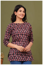 Black & Red Paisley Print Cotton Kurti Top for Women