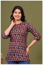 Black & Red Paisley Print Cotton Kurti Top for Women
