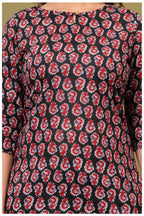 Black & Red Paisley Print Cotton Kurti Top for Women