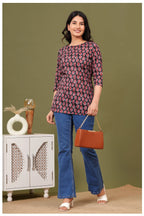 Black & Red Paisley Print Cotton Kurti Top for Women