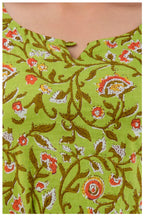 Olive Green Floral Print Cotton Kurti Top for Women