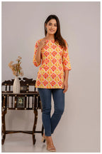Multicolor Geometric Print Cotton Kurti Top for Women