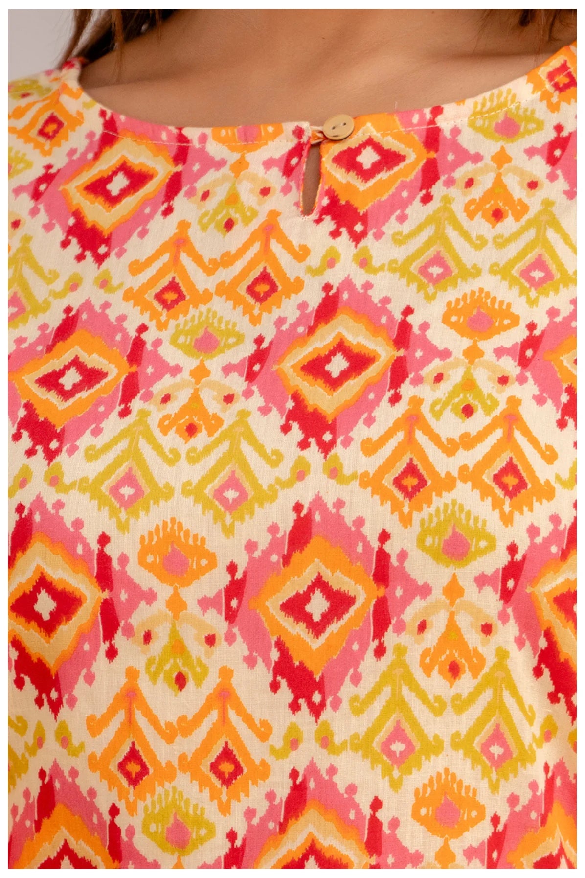 Multicolor Geometric Print Cotton Kurti Top for Women