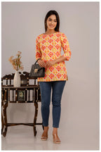 Multicolor Geometric Print Cotton Kurti Top for Women
