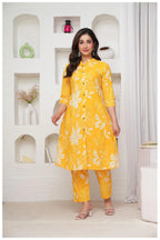 Mustard Yellow Cotton Kurta Pant Co-Ord Set with Floral Appliqué