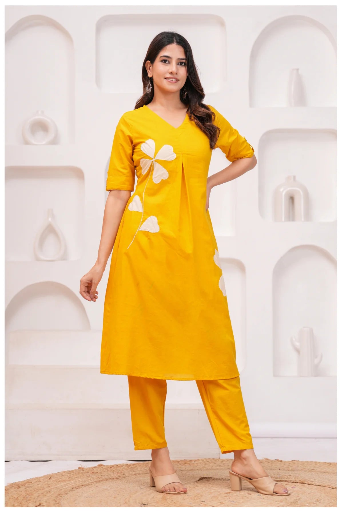 Solid mustard yellow kurti with subtle handcrafted detailing