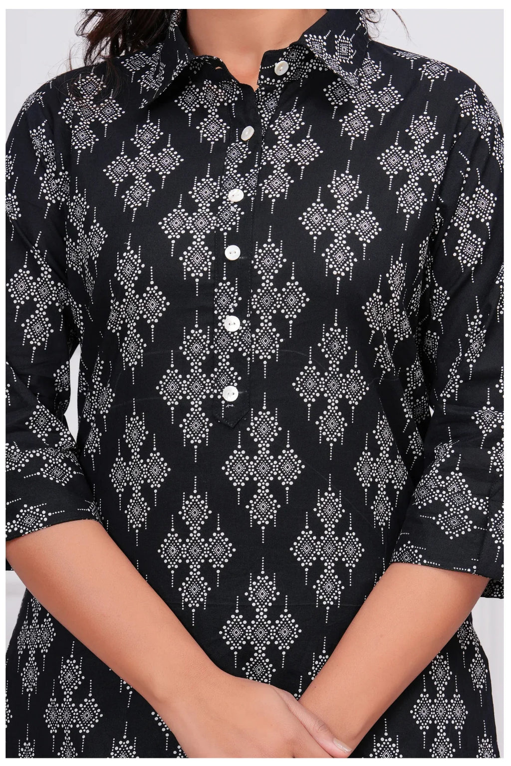 Women’s Ethnic Printed Cord Set | Shirt Style Top & Pant Co-Ord Set (Black)
