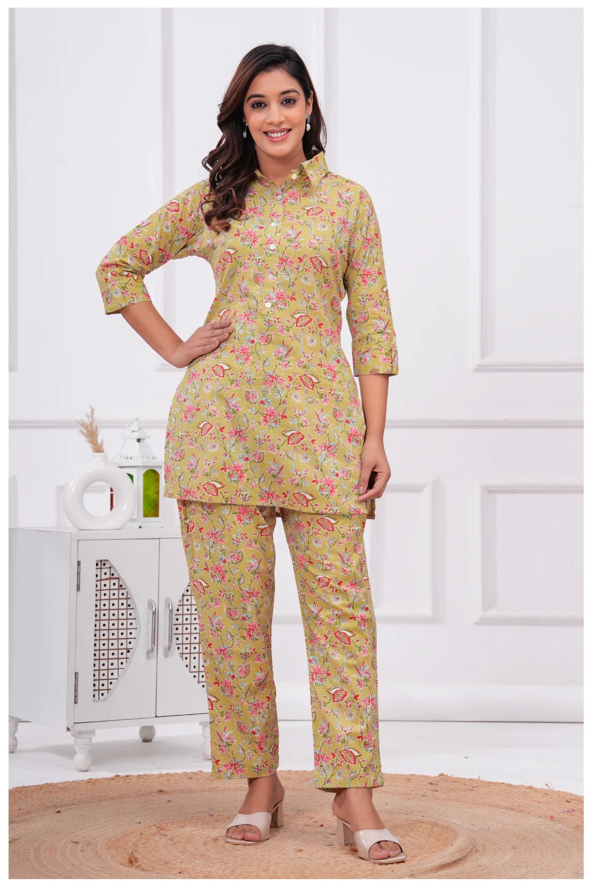 Women’s Floral Printed Co-Ord Set | Shirt Style Top & Pant Set