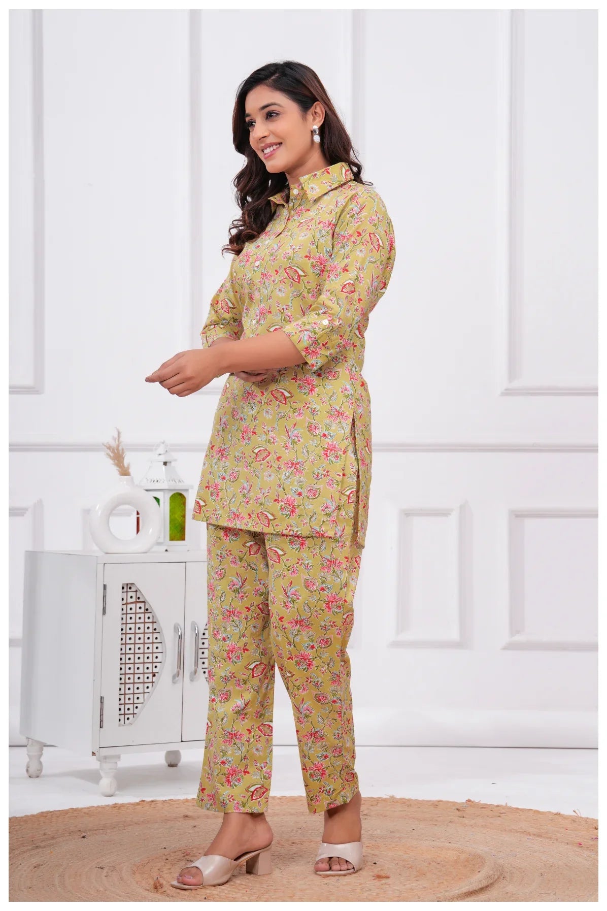 Women’s Floral Printed Co-Ord Set | Shirt Style Top & Pant Set
