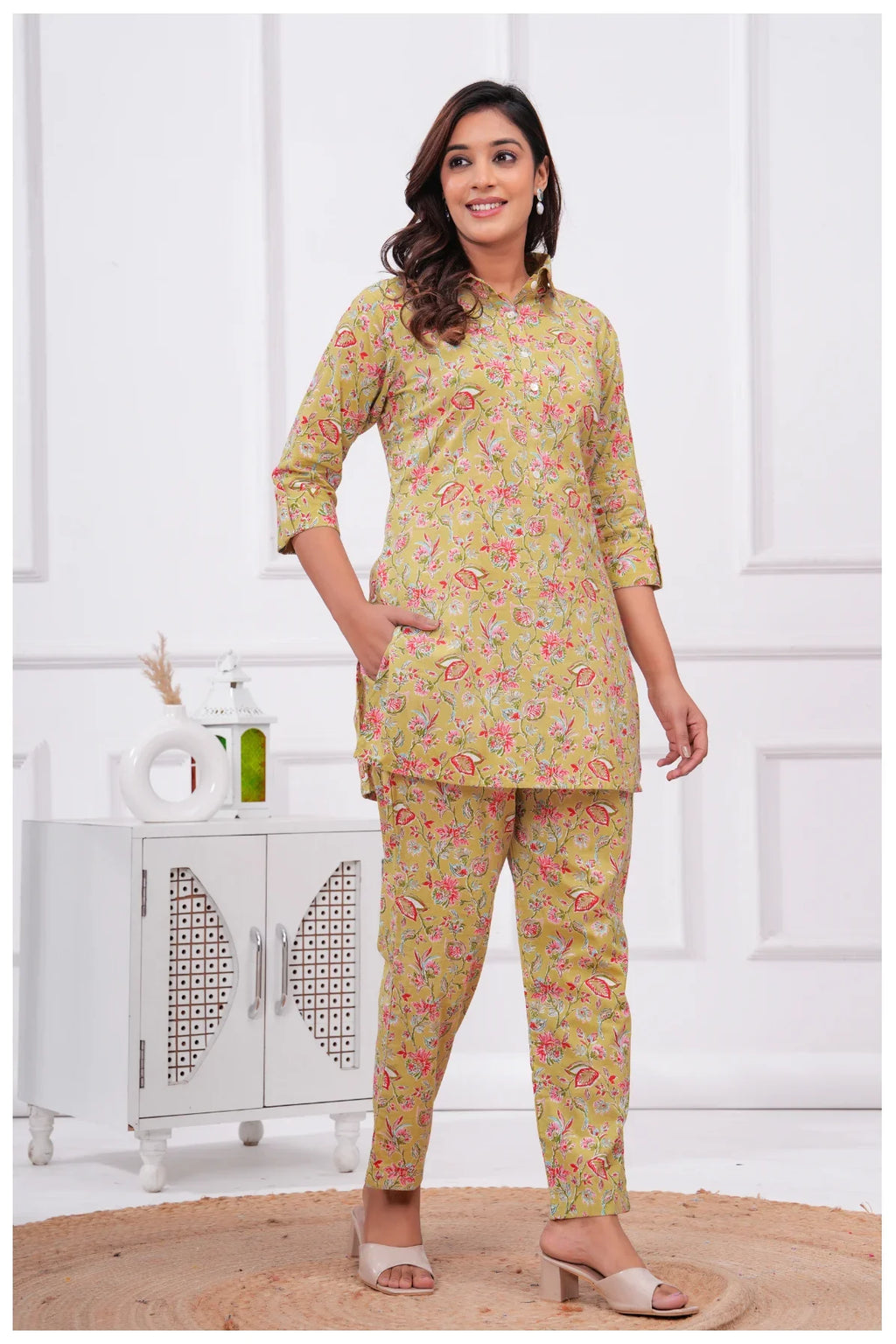 Women’s Floral Printed Co-Ord Set | Shirt Style Top & Pant Set