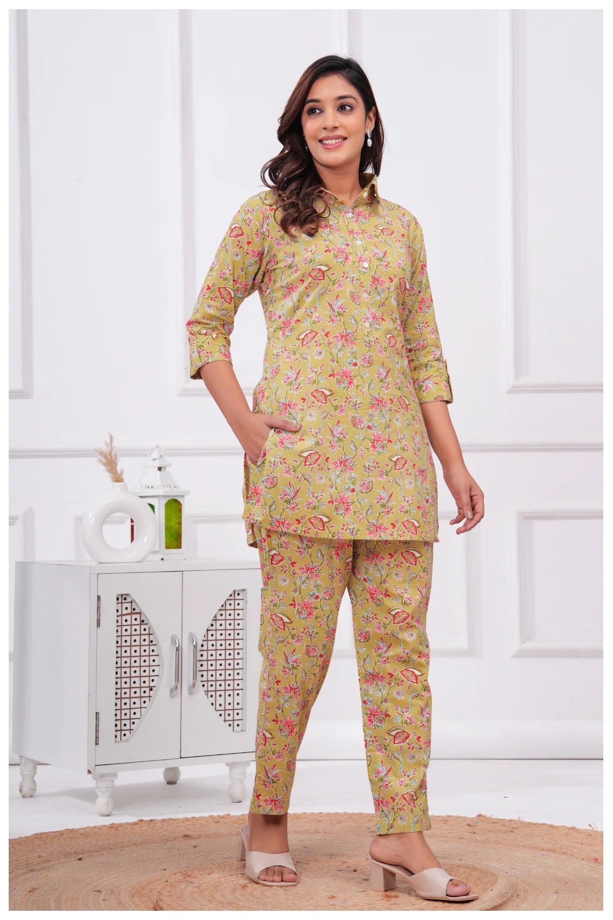 Women’s Floral Printed Co-Ord Set | Shirt Style Top & Pant Set