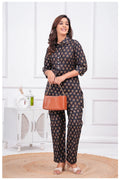 Women’s Printed Cord Set | Shirt Style Top & Pant Co-Ord Set (Black)