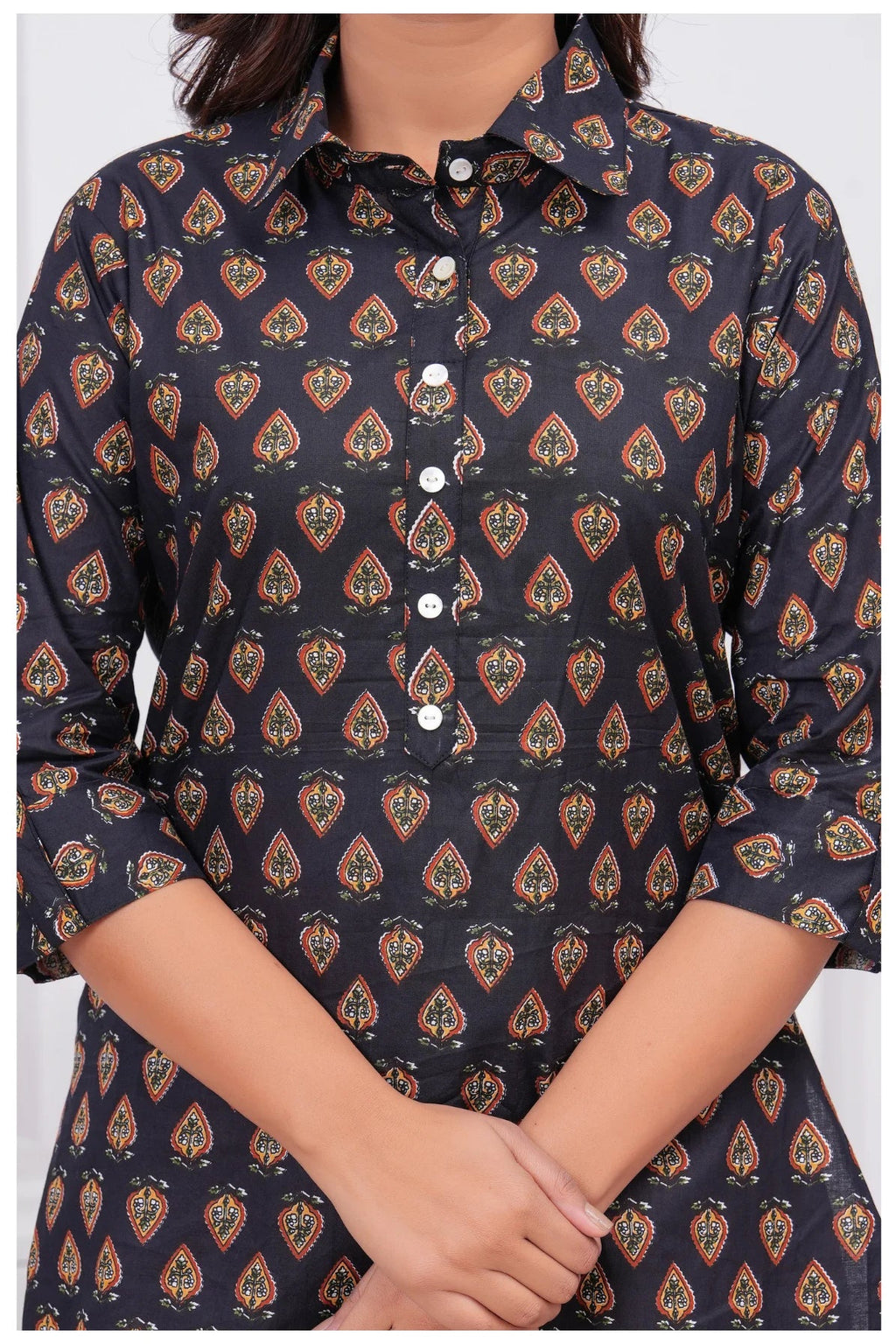 Women’s Printed Cord Set | Shirt Style Top & Pant Co-Ord Set (Black)