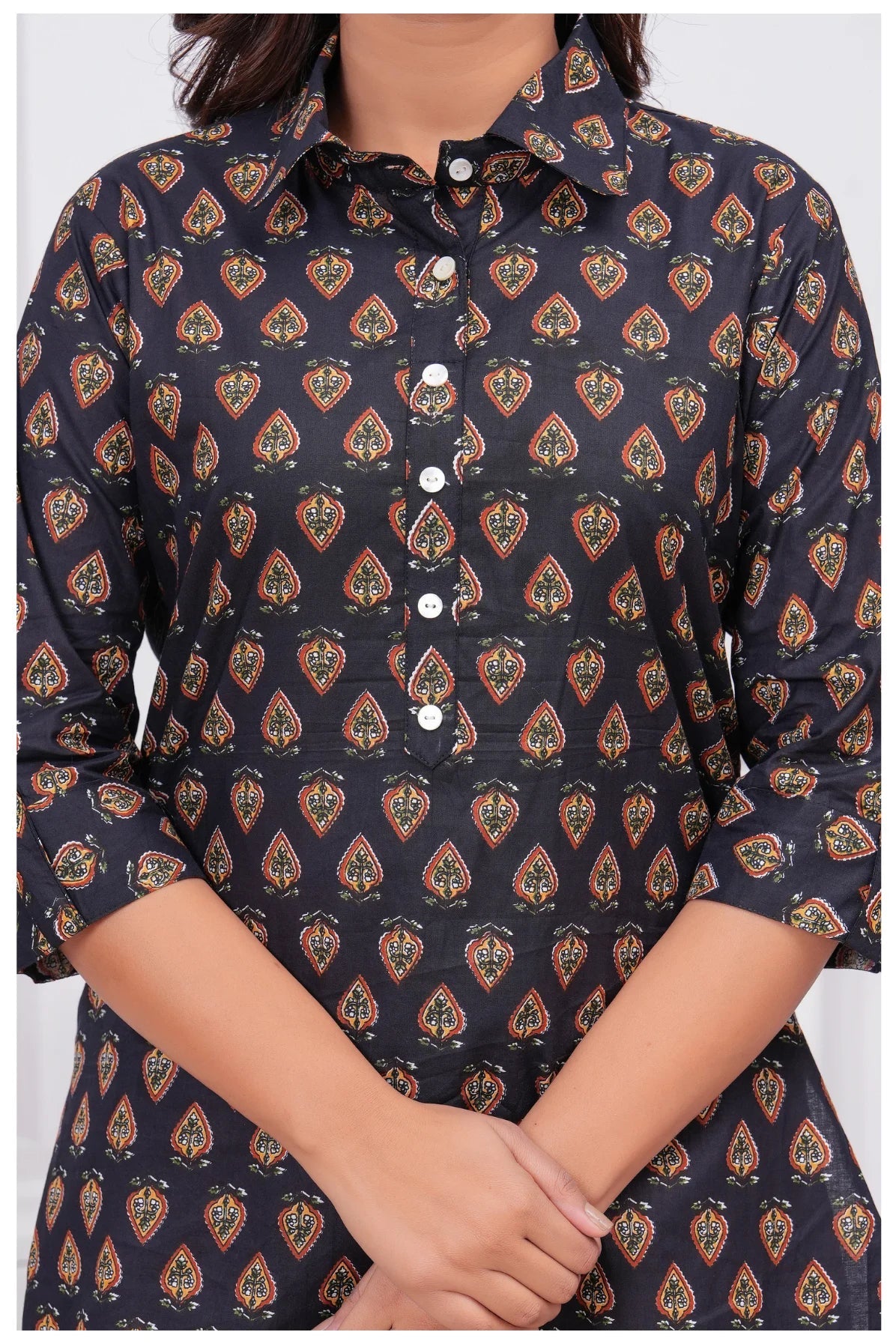 Women’s Printed Cord Set | Shirt Style Top & Pant Co-Ord Set (Black)