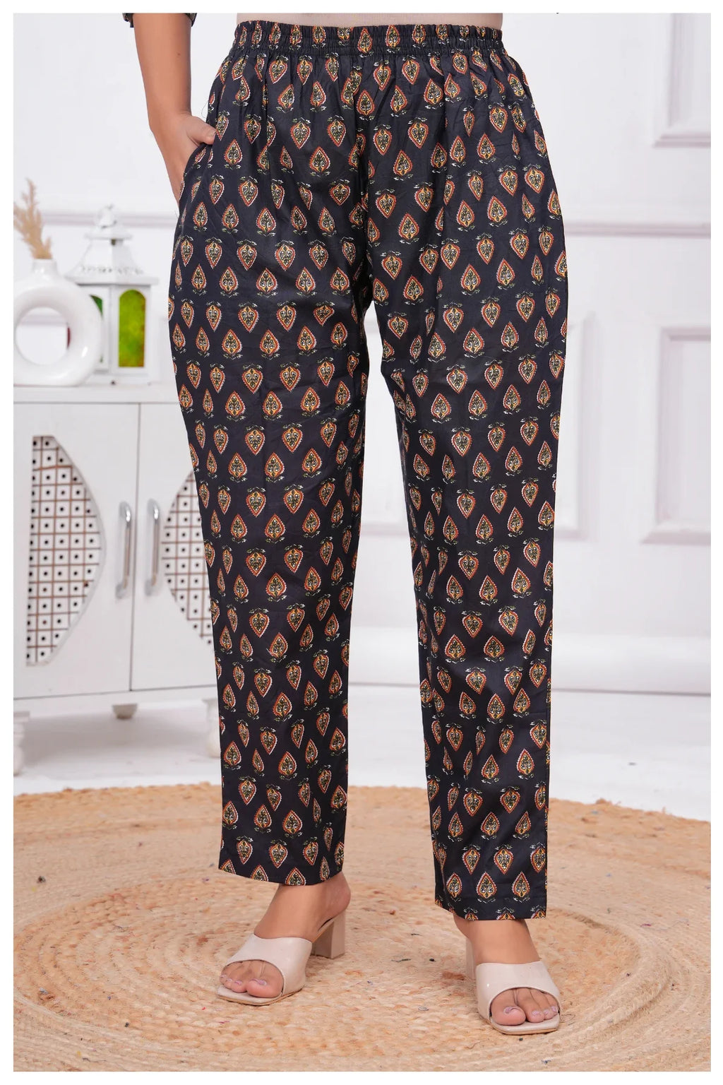Women’s Printed Cord Set | Shirt Style Top & Pant Co-Ord Set (Black)