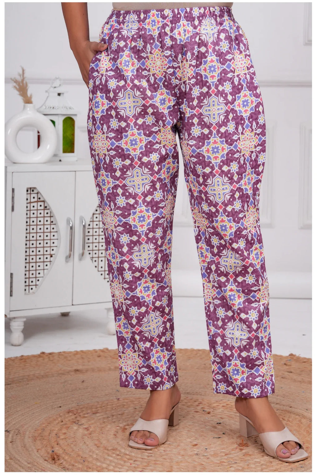 Women’s Printed Cord Set | Shirt Style Top & Pant Co-Ord Set (Purple)