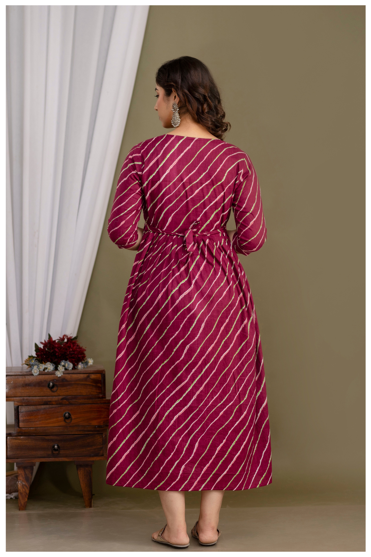 Elegant Maroon Bandhej Maternity Gown for Comfortable Pregnancy Wear