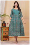 Teal Green Floral Print Maternity & Feeding Maxi Gown with Concealed Zip