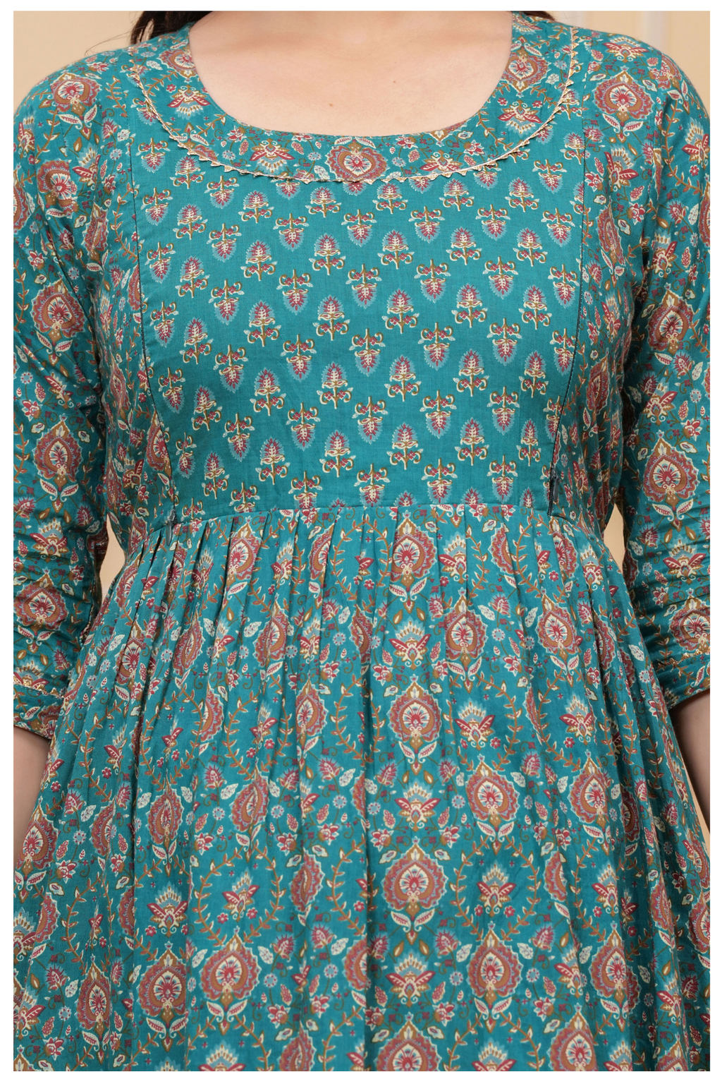Teal Green Floral Print Maternity & Feeding Maxi Gown with Concealed Zip