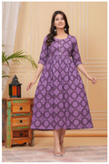 Purple Printed Maternity & Feeding Gown with Front Button Detail