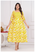 Yellow Floral Printed Maternity & Feeding Gown with Concealed Zip.