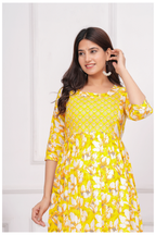 Yellow Floral Printed Maternity & Feeding Gown with Concealed Zip.