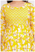 Yellow Floral Printed Maternity & Feeding Gown with Concealed Zip.