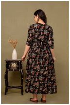 Black Floral Maternity & Nursing Gown with Hidden Feeding Zipper