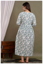 Sage Green Floral Maternity & Feeding Gown with Hidden Zipper