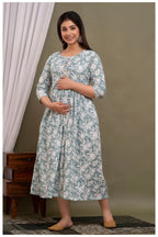 Sage Green Floral Maternity & Feeding Gown with Hidden Zipper