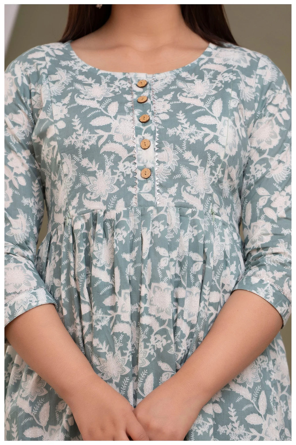 Sage Green Floral Maternity & Feeding Gown with Hidden Zipper