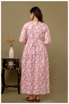 Dusty Pink Floral Printed Maternity & Feeding Gown with Concealed Zippers