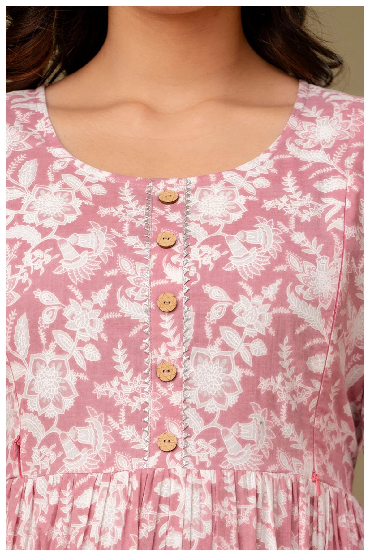 Dusty Pink Floral Printed Maternity & Feeding Gown with Concealed Zippers