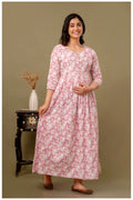 Dusty Pink Floral Printed Maternity & Feeding Gown with Concealed Zippers