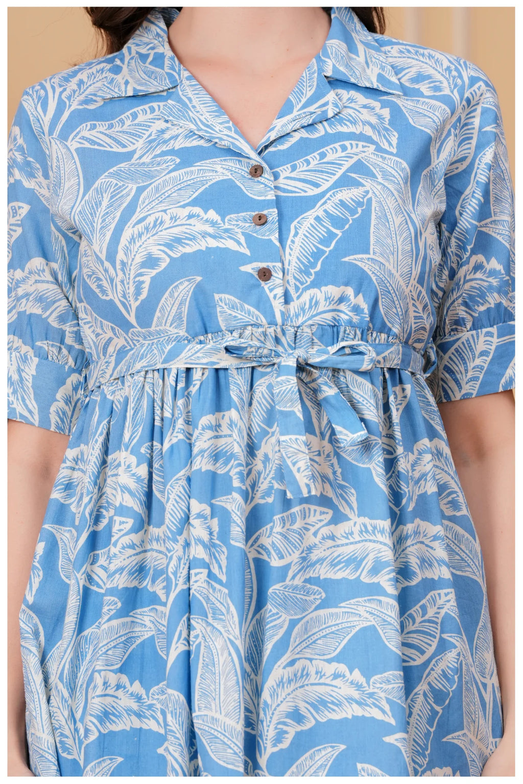 Sky Blue Floral Printed Cotton Co-Ord Set for Women