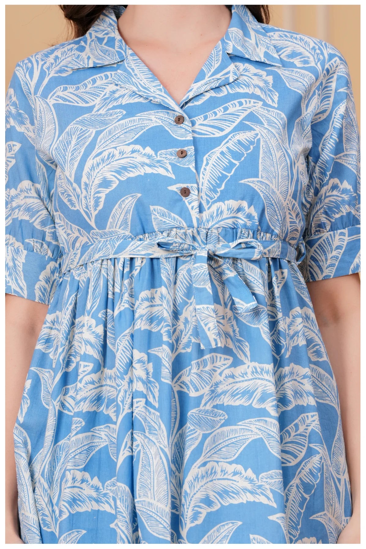 Sky Blue Floral Printed Cotton Co-Ord Set for Women
