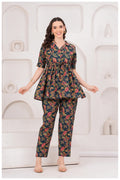 Navy Blue Floral Printed Cotton Co-Ord Set for Women