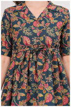 Navy Blue Floral Printed Cotton Co-Ord Set for Women