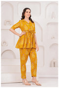 Mustard Yellow Floral Printed Cotton Co-Ord Set for Women