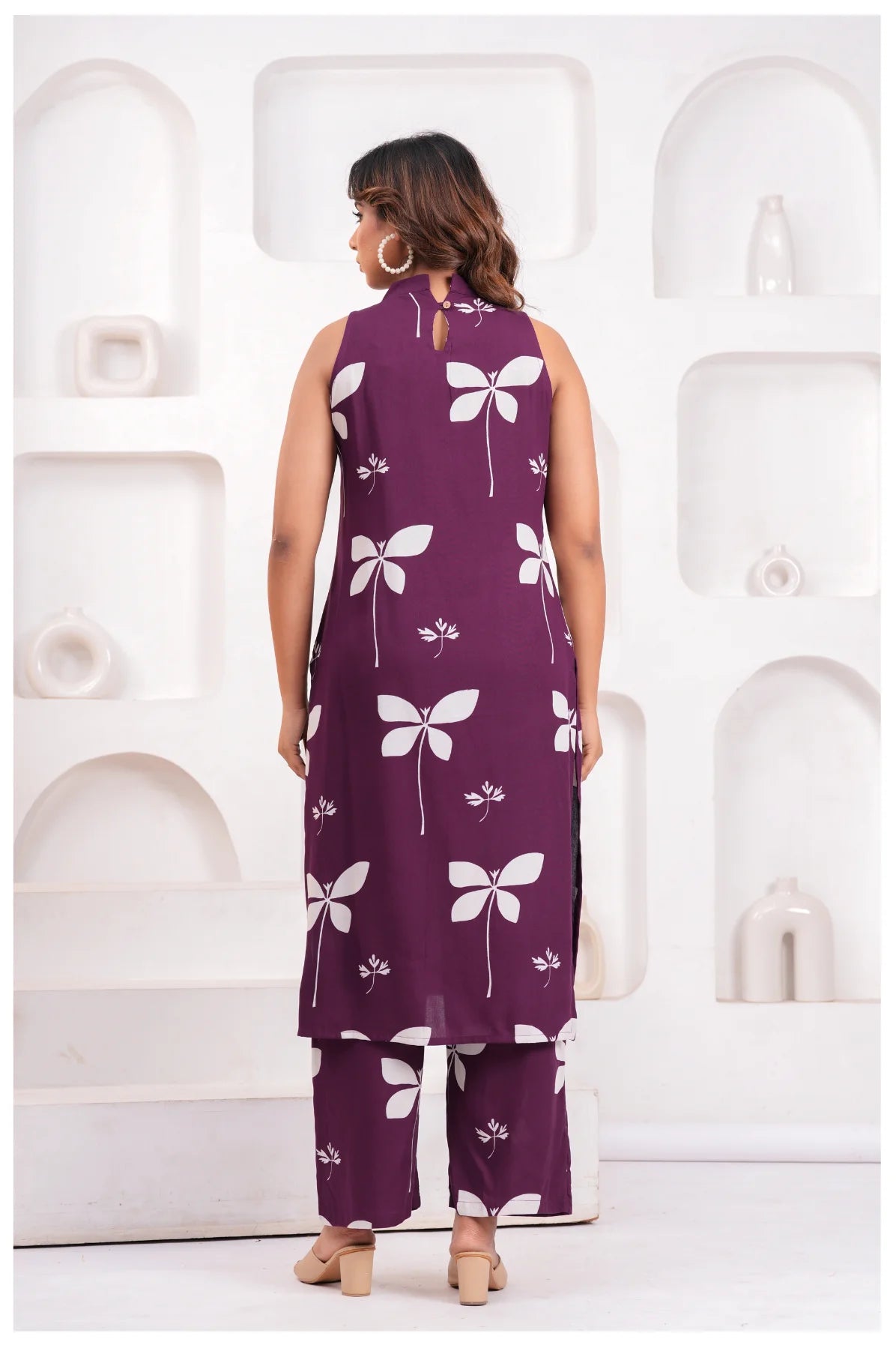 Women’s Wine Purple Printed Rayon Kurta Pant Set