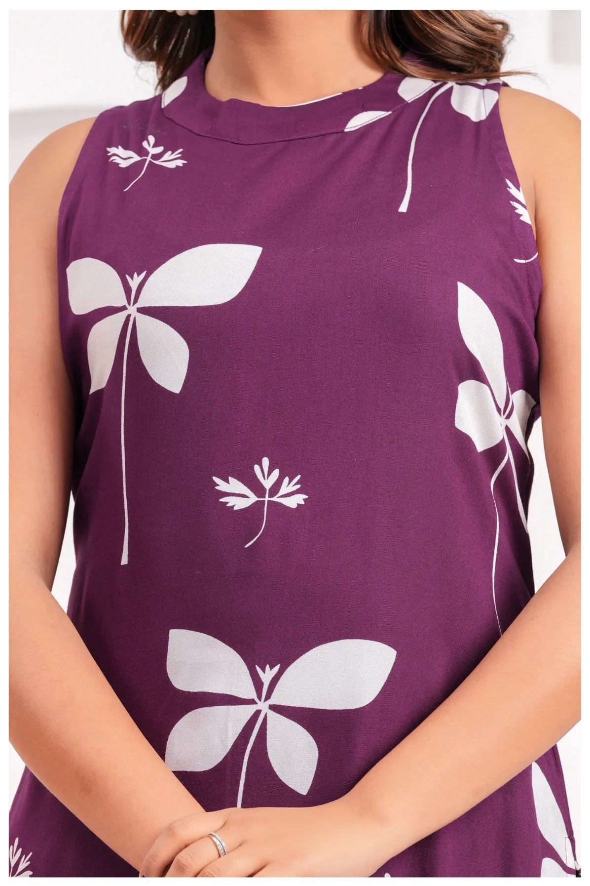 Women’s Wine Purple Printed Rayon Kurta Pant Set
