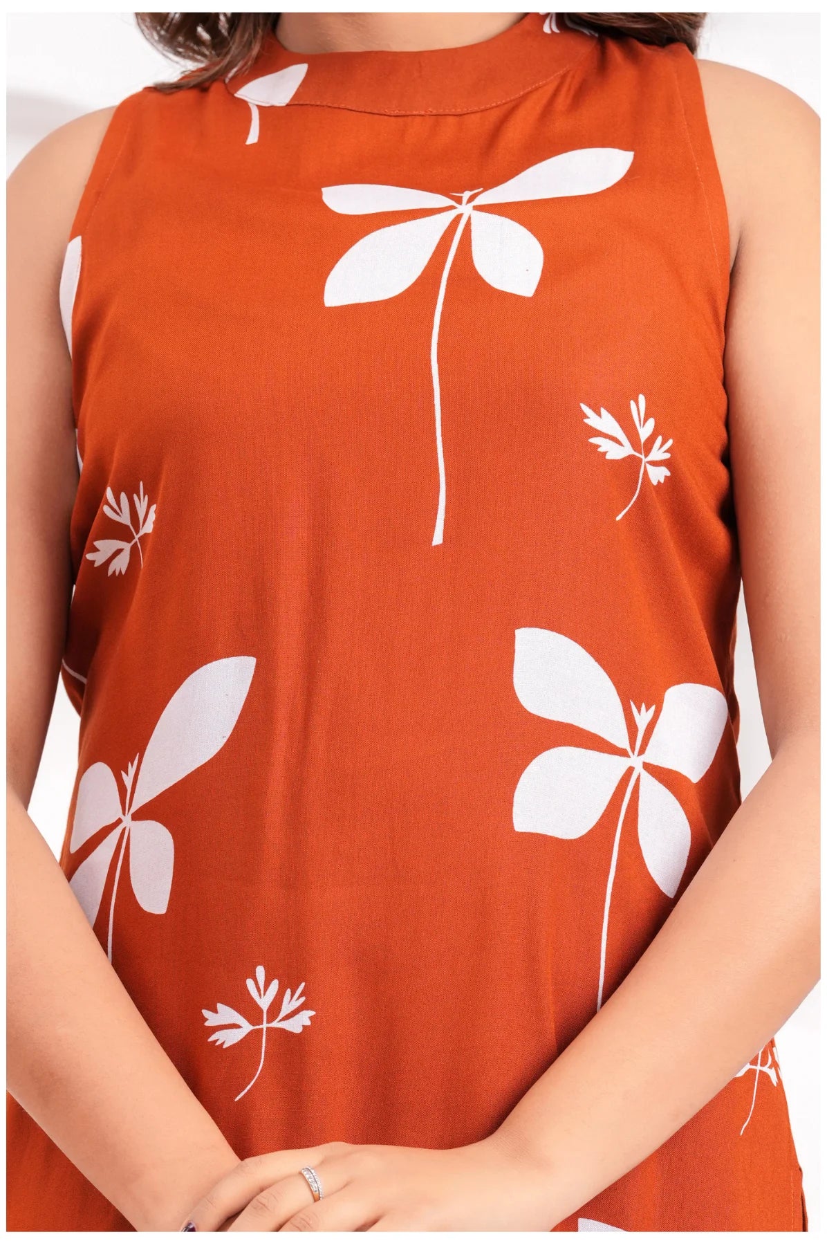 Women’s Rust Orange Printed Rayon Kurta Pant Set