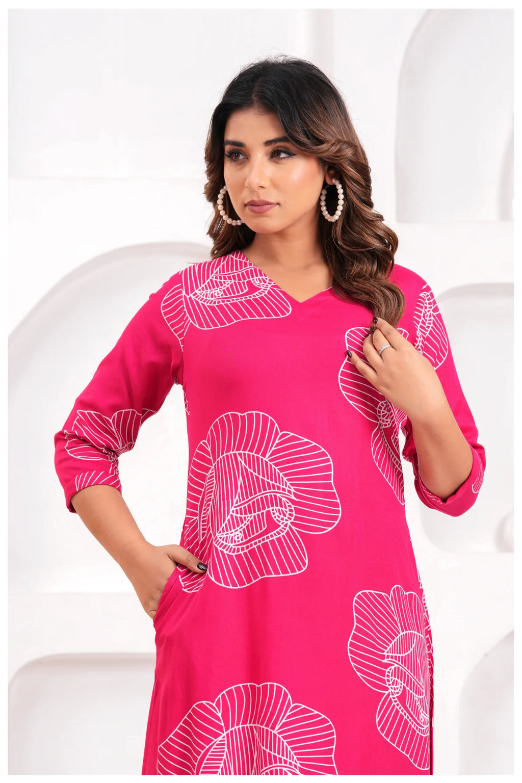 Women’s Pink Printed Rayon Kurta Pant Set