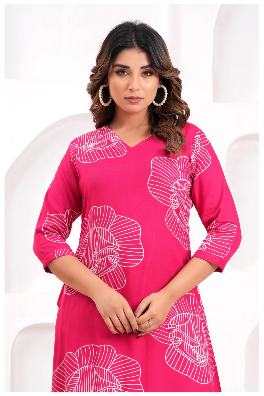 Women’s Pink Printed Rayon Kurta Pant Set