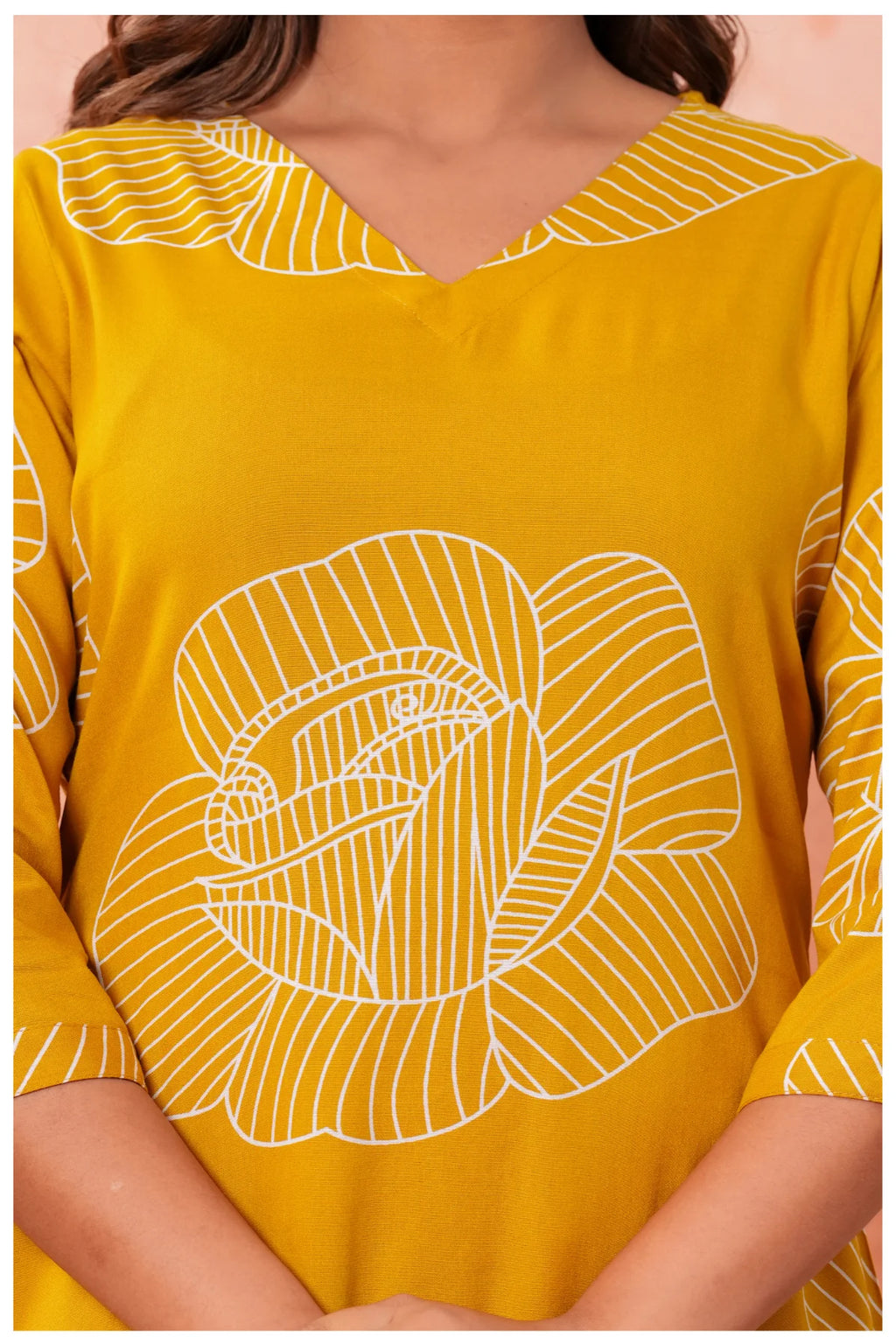 Women’s Mustard Yellow Printed Rayon Kurta Pant Set