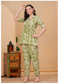 Olive Green Floral Printed Cotton Co-Ord Set for Women