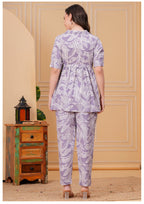 Lavender Floral Printed Cotton Co-Ord Set for Women