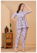 Lavender Floral Printed Cotton Co-Ord Set for Women