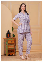 Lavender Floral Printed Cotton Co-Ord Set for Women