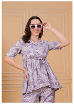 Lavender Floral Printed Cotton Co-Ord Set for Women